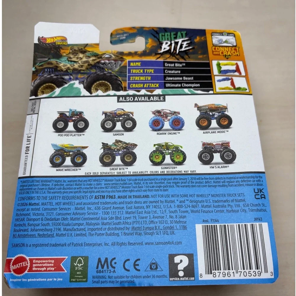 Hot Wheels Monster Trucks Great Bite Shark Camo Die-Cast 1:64 Scale FYJ44 JHY43
